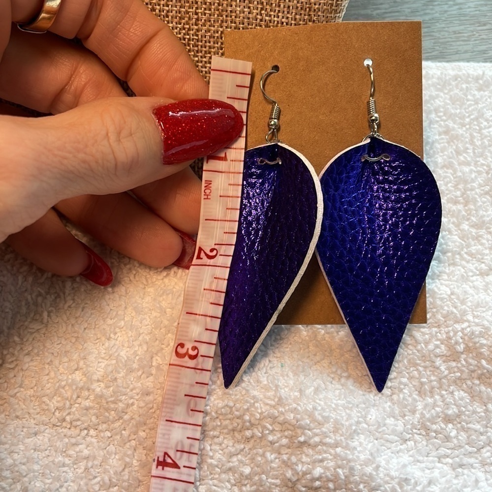 💐5/25 purple leather leaf teardrop metallic purple blue nice quality reversible - Picture 6 of 7